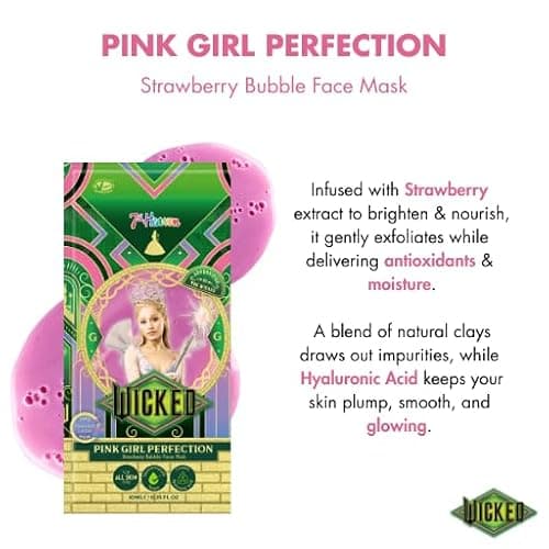 7th Heaven Wicked Bubble Face Mask, Glinda Strawberry Peel Off - 7th Heaven | Vegan, hyaluronic acid, cruelty-free, genuine skincare, wicked merchandise, Genuine 7th Heaven Face Masks Skincare & Wicked thumbnail 2