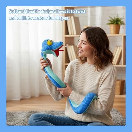 41-Inch Poseable Blue Snake Plush, Bendable Cartoon Stuffed Snake, Soft Plush Body for Room Decor, Fan Collection & Animal Lovers thumbnail 4