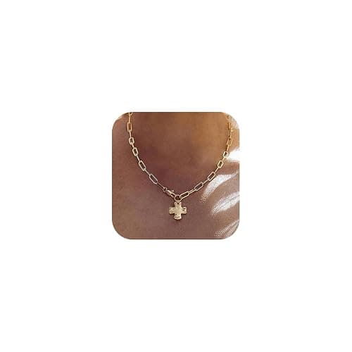 Bheop Chunky Cross Necklace for Women Trendy Gold Silver Layered Statement Cross Pendant Charm Necklace Vintage Paperclip Herringbone Snake Choker Chain Costume Jewelry Set Gift Non Tarnish - Image 1