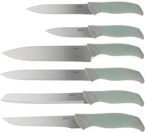 Oster Lindbergh 14 Piece Stainless Steel Kitchen Knife Block Set - Sage Green W/Black Knife Block - 14-Piece Knife Block Set - Lindbergh Sage Green thumbnail 4