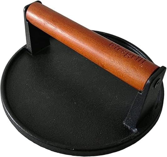 Firsgrill Burger Press 7.08" Round & 8.3”X4.3”Rectangle Heavy-Duty Cast Iron Smash Meat Steak With Wood Handle for Blackstone Camp chef Pitboss Weber Treager Griddle Grills (Round & Rectangle) thumbnail 4