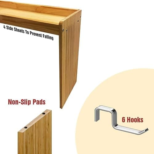 SEAHIXUSS Bamboo Wood Over the Stove Spice Shelf for Kitchen Storage, 31.5" Spice Rack Organizer Stove Top Shelf with 6 hooks, 11.4" Height Extra Oven Back Sink Countertop, Easy to Assemble thumbnail 4