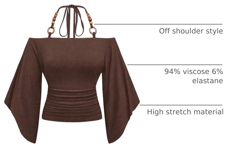 Verdusa Women's Y2k Off Shoulder Halter Top Cinched Waist Going Out Tops Flare Sleeve Ruched Fitted T Shirts thumbnail 4