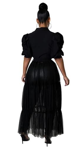 Ekaliy Women Sexy Short Sleeve Bodycon High Low Asymmetrical Ruffle Tunics Blouse Shirt Top Dress thumbnail 4