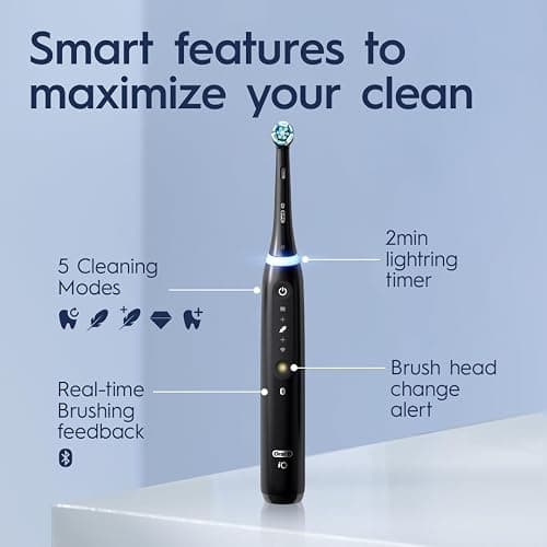 Oral-B iO Series 5 Rechargeable Electric Toothbrush with Visible Pressure Sensor to Protect Gums, 2 Minute Timer, 5 Cleaning Settings, 1 Replacement Toothbrush Heads, and Travel Case, Black thumbnail 5