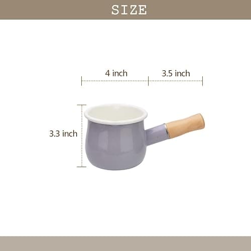 FYUEROPA Enamel Milk Pot, Butter Warmer Non-stick Mini Saucepan, 4 Inch 17 Oz Small Cookware with Wooden Handle(Purple) thumbnail 3