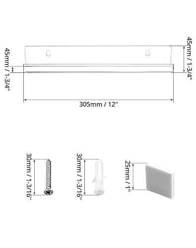 QWORK® 6 Pack Clear Vinyl Record Holder Shelf, Wall Mounted Acrylic Record Display Rack with Installation Hardware (12 Inch | 30cm) thumbnail 2