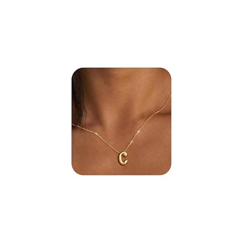 MTINEAPS Gold Initial Necklaces for Women Teens Gifts Trendy Stuff Bubble Letter Pendant Necklace Gold Jewelry Birthday Gifts for Women Teen Her Sister - C-Gold - Image 1