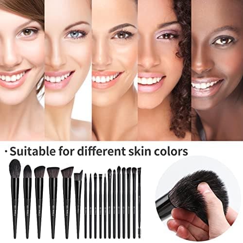 BS-MALL Makeup Brush Set 18 Pcs Premium Synthetic Foundation Powder Concealers Eye shadows Blush Makeup Brushes with black case (C-Black） thumbnail 4