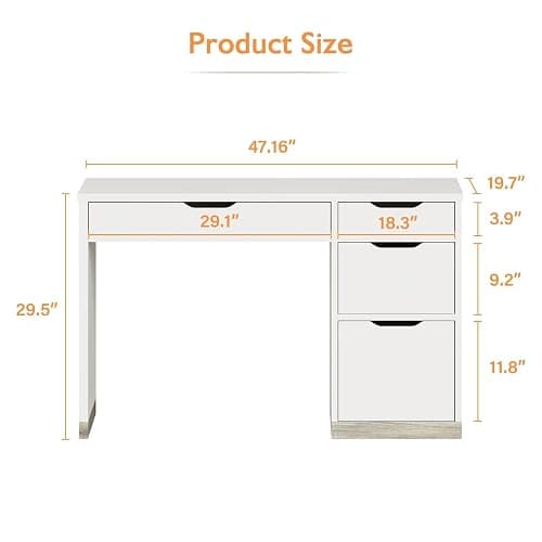 MaverickFurni White Desk with Drawers, 48 Inch Small Computer Desk with 4 Storage Drawers for Small Space, Home Office Desk for Bedroom with Storage File Cabinet thumbnail 2