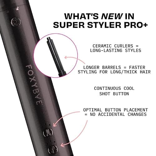FoxyBae Super Styler Pro Interchangeable Hair Styler Wand Curling Iron Set - w/Drying Cylinder, Ceramic Blowout & Round Brushes, 2 Auto-Wrap Curlers - Frizz-Free, Smooth Hair (Black Rose-Gold) thumbnail 7