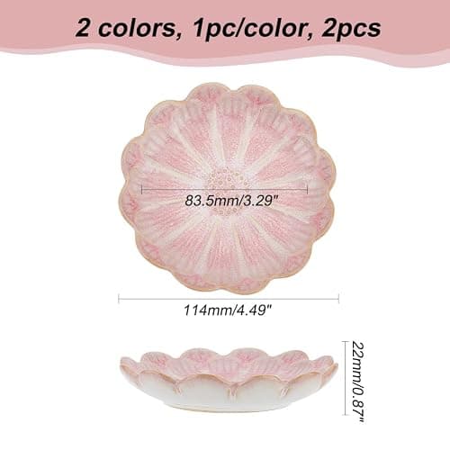 NBEADS 2 Pcs Ceramic Jewelry Tray, Lotus Flower Ring Dish Holder Porcelain Trinket Tray Decorative Trinket Plate for Ring Necklace Bracelet Jewelry Watch Key Gift, Whitesmoke/Pink thumbnail 3