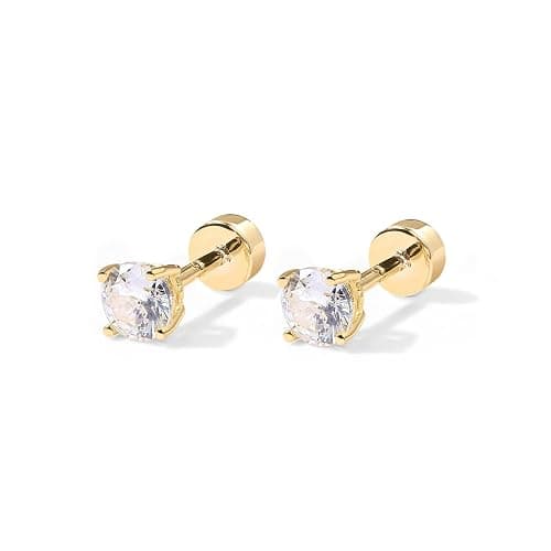 PAVOI Flat Back Stud Earrings for Women, 14K Gold Plated CZ Cartilage Studs | Hypoallergenic Helix Earrings, Screw Back Tragus Earrings for Women thumbnail 3