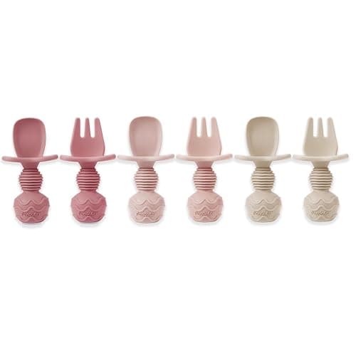 PandaEar 6 Pack Silicone Baby Spoons and Forks, Self Feeding Utensils Set | BPA Free Silicone Spoons and Forks With Choke Barrier, Soft Ergonomic Handle, Baby Led Weaning Ages 3 Months+, BPA Free, Pink thumbnail 7