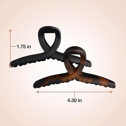 Kitsch Large Hair Clips for Women - Fashionable Loop Hair Claw Clips | Matte Plastic, Easy-Grip | Perfect for Everyday Use & Special Occasions | Ideal Gifts for Women - Tortoise & Black, 2 Pcs thumbnail 2