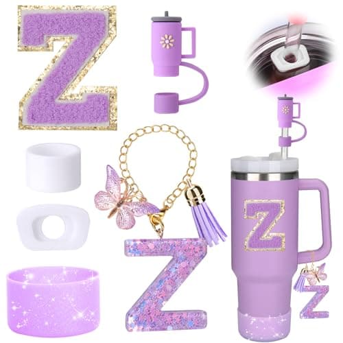 Mity rain 6PCS Cup Accessories Set for Stanley Cup 30oz 40oz tumbler with handle, Including Silicone Straw Topper Cover Cap and Boot, Spill Proof Stopper, Handle Charm, Initials Sticker (Letter Z) - Image 1