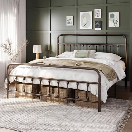 Yaheetech Classic Metal Platform Bed Frame Mattress Foundation with Victorian Style Iron-Art Headboard/Footboard/Under Bed Storage/No Box Spring Needed/King Size Bronze thumbnail 3
