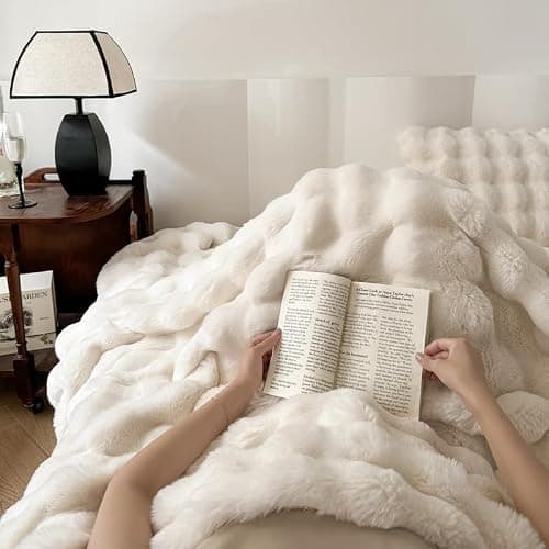 H&D Throw Blanket for Couch,Faux Fur,Fluffy Cozy Soft Plush Luxury Thick Fuzzy Fleece Blanket for Couch Bed Sofa Bedroom Living Room,Comfy Bubble Blanket thumbnail 6
