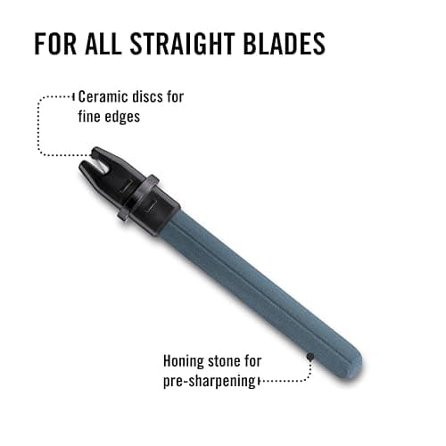 Victorinox Dual-Knife Sharpener Perfect for Straight Blades, Black | Pocket-sized pencil design sharpens straight blades with a pre-sharpening stone and ceramic notch for fine edges. thumbnail 4