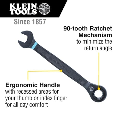 Klein Tools 69408MG Ratcheting Combination Wrench Set, Metric, 8-Piece, 8 to 19 mm, Steel Alloy, Foam Pouch, 90-Tooth thumbnail 2