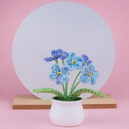 Blync Knitting Crochet Flowers Potted Plants, Fake Forget Me Not Flowers for Friends, Family and Lover, Artificial Handmade Flowers for Birthday Wedding Gift and Home Decor (Gblue) thumbnail 4