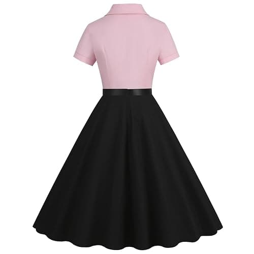 Women Short Sleeve 1950s Retro Vintage Cocktail Party Swing Dress Polka Dot Audrey Dress Casual A-Line Work Dress with Belt thumbnail 3