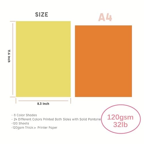 Livholic 120 Sheets Colored Card Stock Printer Paper, 120 GSM 32 lb 24 Colors Pastel Construction Paper for Scrapbook Office Printing DIY Craft 8.3x11.6 Inch (120GSM) thumbnail 2