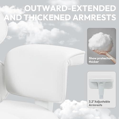 Dowinx Big and Tall Office Chair, High Back PU Leather Computer Gaming Chair with Pocket Spring Cushion, Adjustable Armrests, Lumbar Support, and Footrest –Light White thumbnail 5