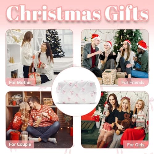 BACDOILQ Quilted Makeup Bag, Pink Bow Cotton Cosmetic Bag, Coquette Makeup Pouch for Women Girls, Aesthetic Organizer Bags Travel Toiletry Bags thumbnail 6