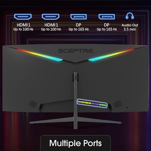 Sceptre 34-Inch Curved Ultrawide WQHD Monitor (3440 × 1440), R1500, up to 180Hz/165Hz, DisplayPort x2, 99% sRGB, 1ms, Built-in Speakers, Machine Black, 2025 (C345B-QUT168) thumbnail 2