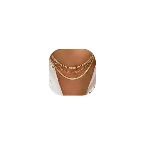 Gold Layered Necklaces for Women, 14K Gold Plated Dainty Gold Chain Choker Necklace Stack, Herringbone Gold Necklaces Set - Image 1