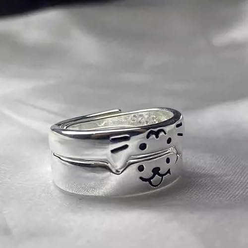 Uarein Cat Dog Couple Ring for Women Men Silver Animal Friendship Matching Ring Cute Puppy Kitten Statement Ring Minimalist Party Valentine's Day Jewelry Gift thumbnail 6