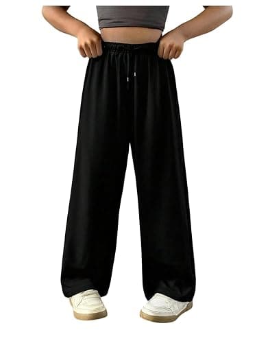 RoseSeek Girl's Sweatpants Drawstring Waist Wide Leg Pants Casual Athletic Trousers - Image 1
