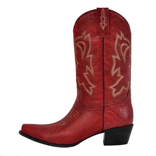 Yolkomo Cowboy Boots for Women Red Western Cowgirl Boots, Pointed Toe, Mid Calf, Knee High thumbnail 4
