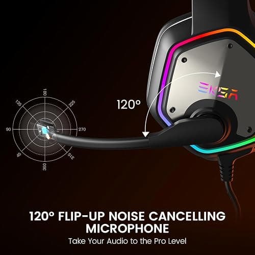 EKSA E1000 USB Gaming Headset for PC, Computer Headphones with Microphone/Mic Noise Cancelling, 7.1 Surround Sound, RGB Light - Wired Headphones for PS4, PS5 Console, Laptop, Call Center thumbnail 4