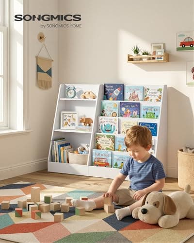 SONGMICS Custos Collection - Book and Toy Storage Organizer, 5-Tier Montessori Kids Bookshelf and Toy Storage Shelf, for Children's Room, 11.8 x 40.8 x 31.5 Inches, Cloud White UGKR077WZ01 thumbnail 2