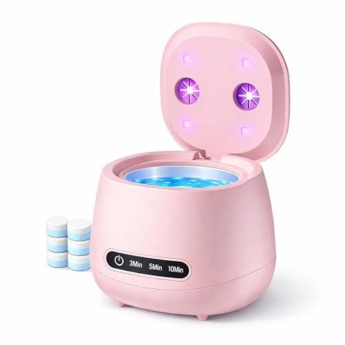 Nail Tools Cleaner, Rechargeable Nail Tool Cleaning and Sterilizer Machine with High-Frequency Vibration and Blue Light 3 Timers Mode for Nail Drill Bits with Cleaning Tablets, Nail Art Brush (Pink) - Image 1
