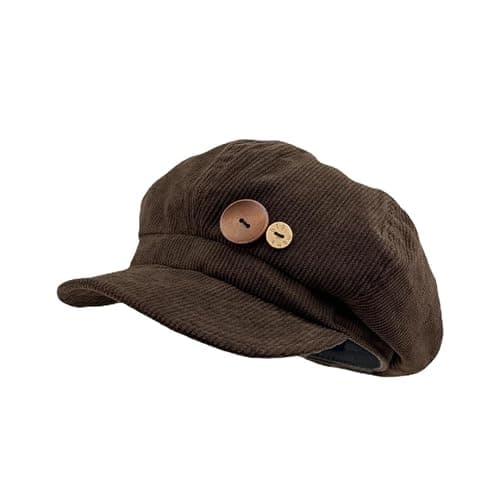 Corduroy Newsboy Hats for Women Vintage Button Decor Paperboy Painter Beret Cap Japanese Y2K Acubi Emo Headwear - Image 1