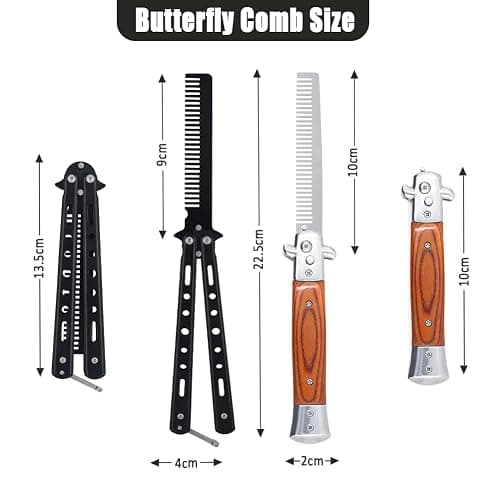 2 Pieces Automatic Switch Folding Practice Combs, Stainless Steel Butterfly Comb, Switchblade Comb, Outdoor Training Pocket Combs, Hair Brush for Beard, Mustache, Hair Styling Tools thumbnail 2