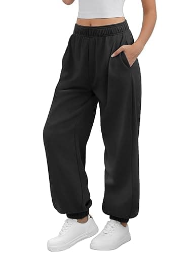 ATHMILE Sweatpants Women Baggy Lounge Pants Workout Gym Active High Waisted Comfy Joggers for Women Fall Clothes 2025 - Small - Black