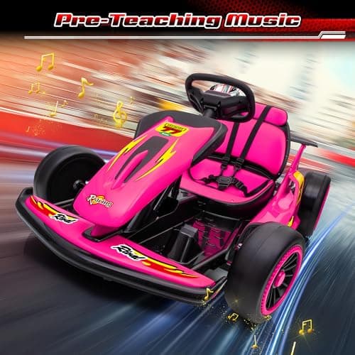 Leisrideon 24V Go Karts for Kids Ages 6-12, 400W Electric Go Kart with EVA Tires, Max Speed 8.1 MPH, High/Low Speed, Music, USB, Fast Drift Go-Kart Outdoor Ride on Toy for Boys Girls (Rose Red) thumbnail 5