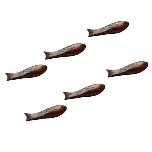SHERCHPRY Japanese Style Small Fish Wood Chopsticks Holder Rest Set 6Pcs Handmade Round Drum Design for Chopsticks Forks Spoons Tableware - Image 1
