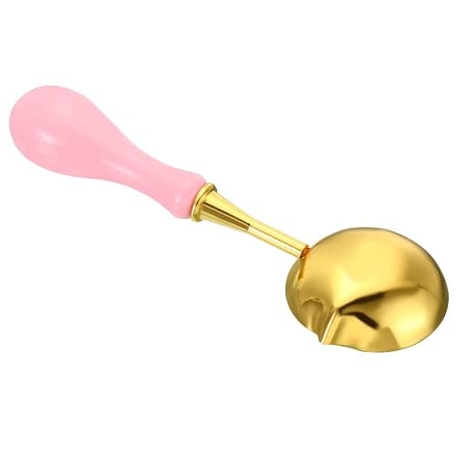 PATIKIL 4" Wax Seal Spoon, Wax Sealing Melting Spoon Brass Vintage Wooden Handle for Wax Seal Stamp Envelope Art Craft, Pink/Golden thumbnail 5