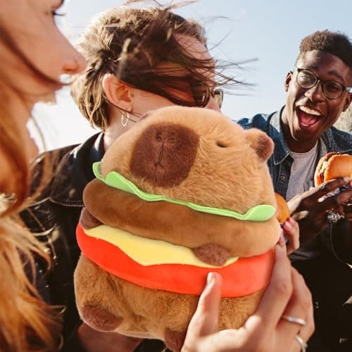 RHHSSE Hamburger Capybara Plush, Capybara Stuffed Animal - Cute Stuffed Animal with Stable Mood Vibe, Funny Food - Themed Companion for Kids & Adults (9.5 inch) thumbnail 5