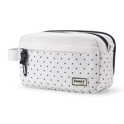 Sooez High Capacity Pencil Case,Durable Pencil Bag Pouch Organizer, Pen Case Portable Journaling Supplies with Easy Grip Handle & Loop, Asthetic Supply for Adults, Black & White - Image 1