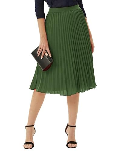 GRACE KARIN Women High Elastic Waist Pleated Chiffon Skirt Midi Swing A-line Skirts thumbnail 2