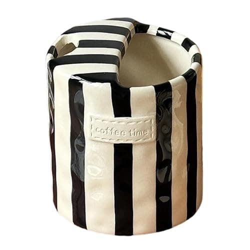 Retro Striped Ceramic Mark Hand-Painted Cup, Vintage Hand-Held Double-Enjoy Cup, Unique Ceramic Coffee Milk Tea Mug, Non Slip Hot Cold Drinks Mug, For Christmas Holiday Winter Gift (Black) - Image 1
