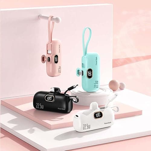 Mini Portable Charger with Built-in Cable, 22.5W High-Speed Portable Chargers, Fast Charging 5000mAh Battery Pack, Mini Charger Bank with Built-In Foldable USB-C Connector For Smartphone (Pink) thumbnail 7