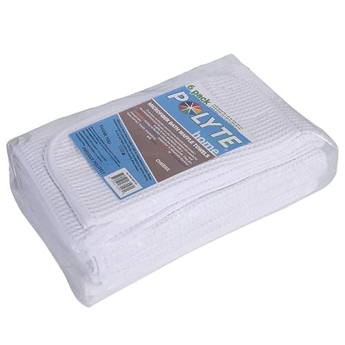 Polyte Oversize, 60 x 30 in., Quick Dry Lint Free Microfiber Bath Towel Set, 6 Piece (White, Waffle Weave) - White thumbnail 5
