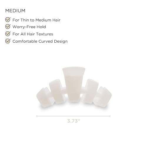 TELETIES - Medium Hair Clip - Strong Grip, Bendable Teeth, Comfortable Curved Design - Ideal for Medium-Thick Hair - For All Hair Textures - Coconut White thumbnail 2